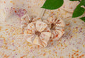 María ecoprint scrunchies in natural cotton — hand-dyed with cempasúchil, cochineal and wild Mexican flower — one-of-a-kind botanical print — Florilegium Paris