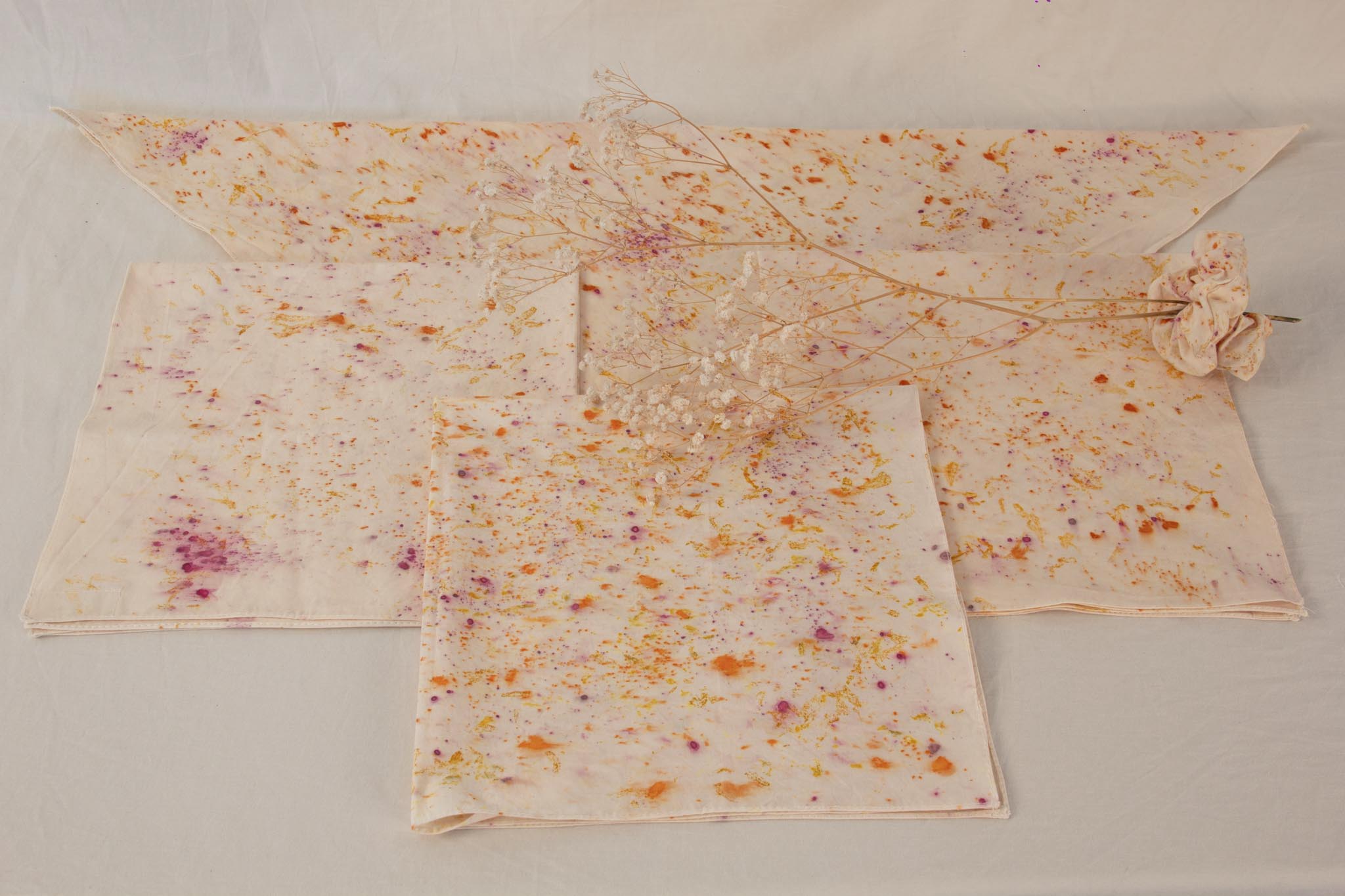 María ecoprint bandanas in natural cotton — hand-dyed with cempasúchil, cochineal and wild Mexican flower — unique botanical print — The Garden Edit by Florilegium Paris
