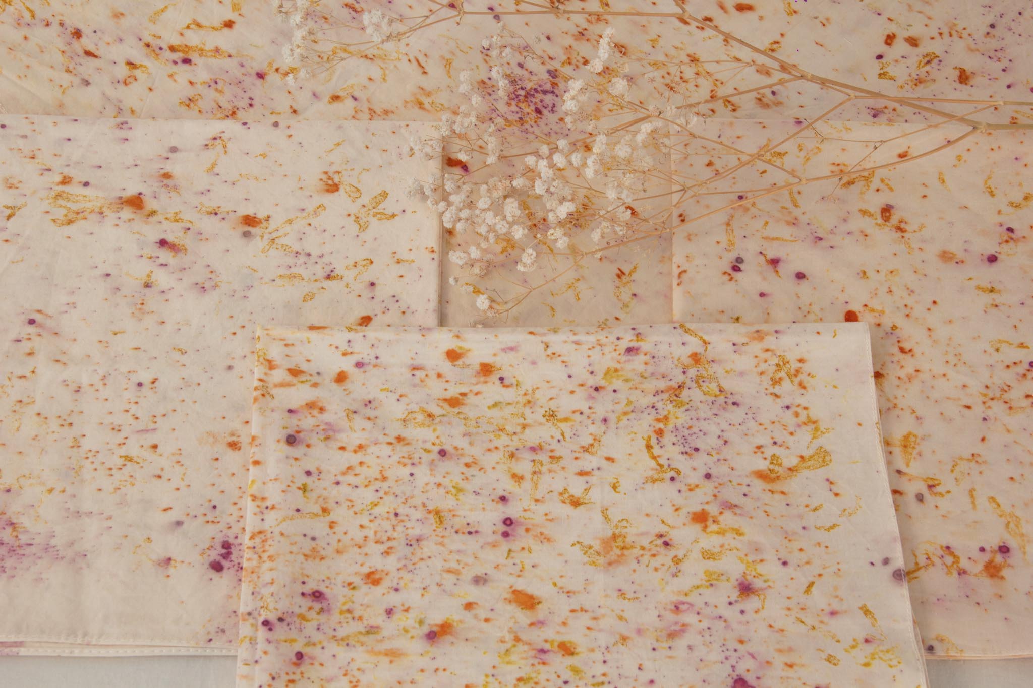 María ecoprint bandanas in natural cotton — hand-dyed with cempasúchil, cochineal and wild Mexican flower — unique botanical print — The Garden Edit by Florilegium Paris