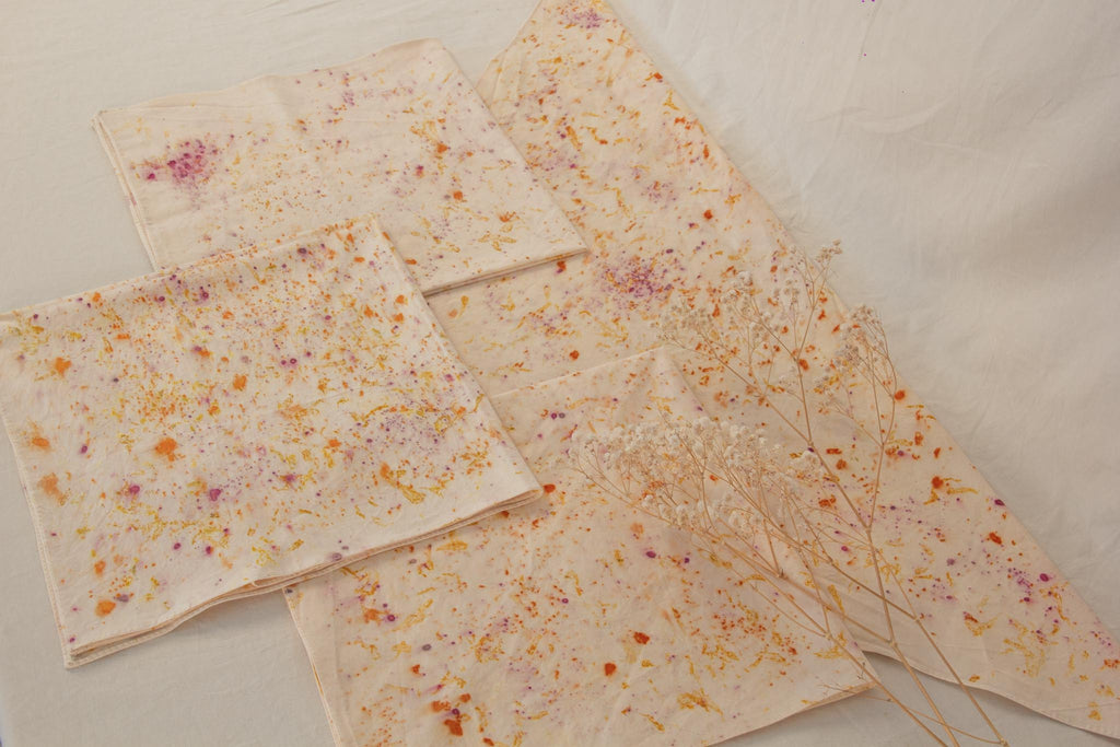 María ecoprint bandanas in natural cotton — hand-dyed with cempasúchil, cochineal and wild Mexican flower — unique botanical print — The Garden Edit by Florilegium Paris