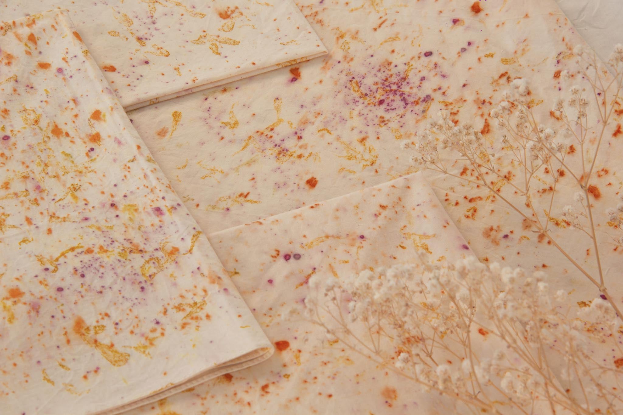 María ecoprint bandanas in natural cotton — hand-dyed with cempasúchil, cochineal and wild Mexican flower — unique botanical print — The Garden Edit by Florilegium Paris